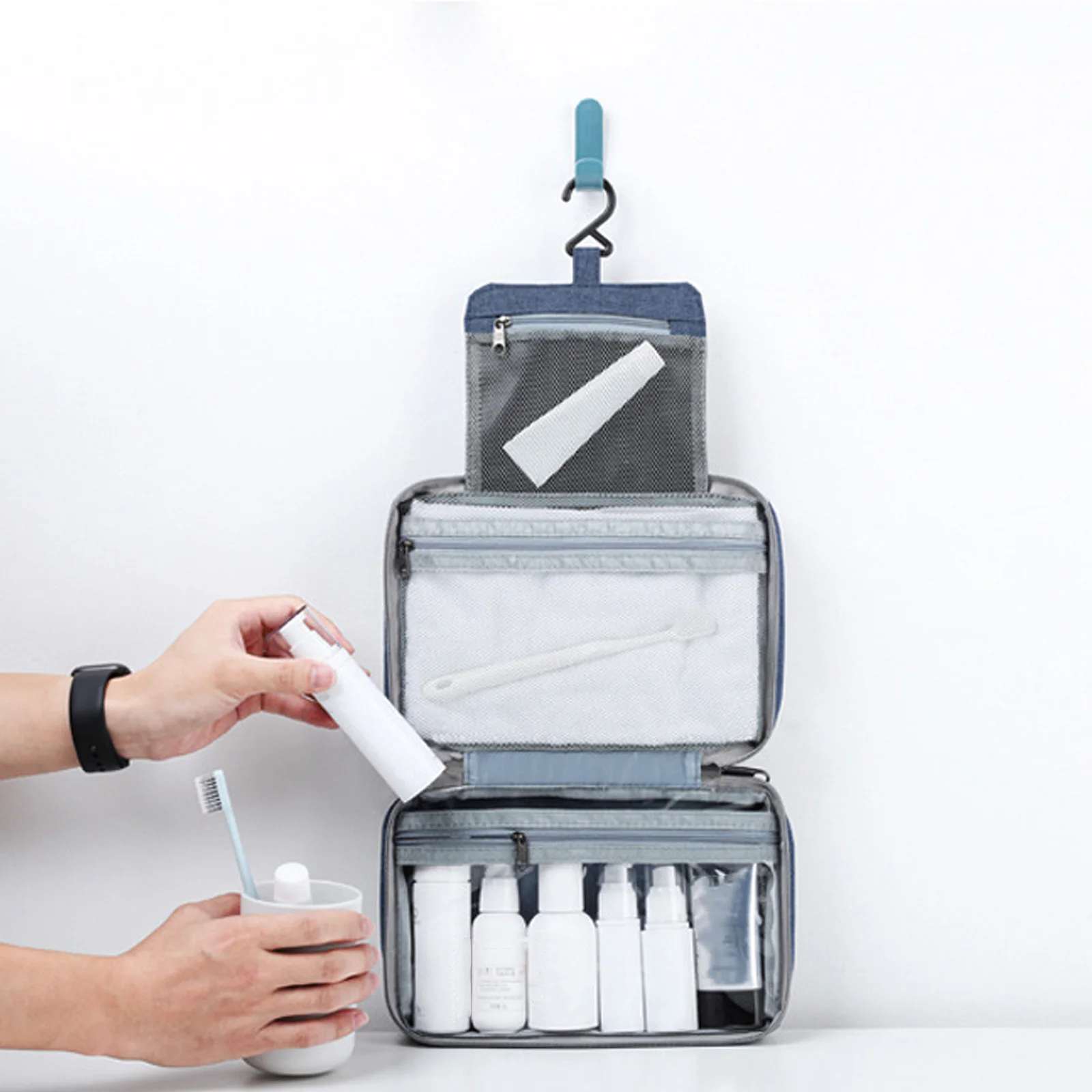 

Foldable Wash Large Capacity Hanging Travel Toiletry Bag Waterproof Makeup Container Zipper Skincare Holder Portable Storage Bag