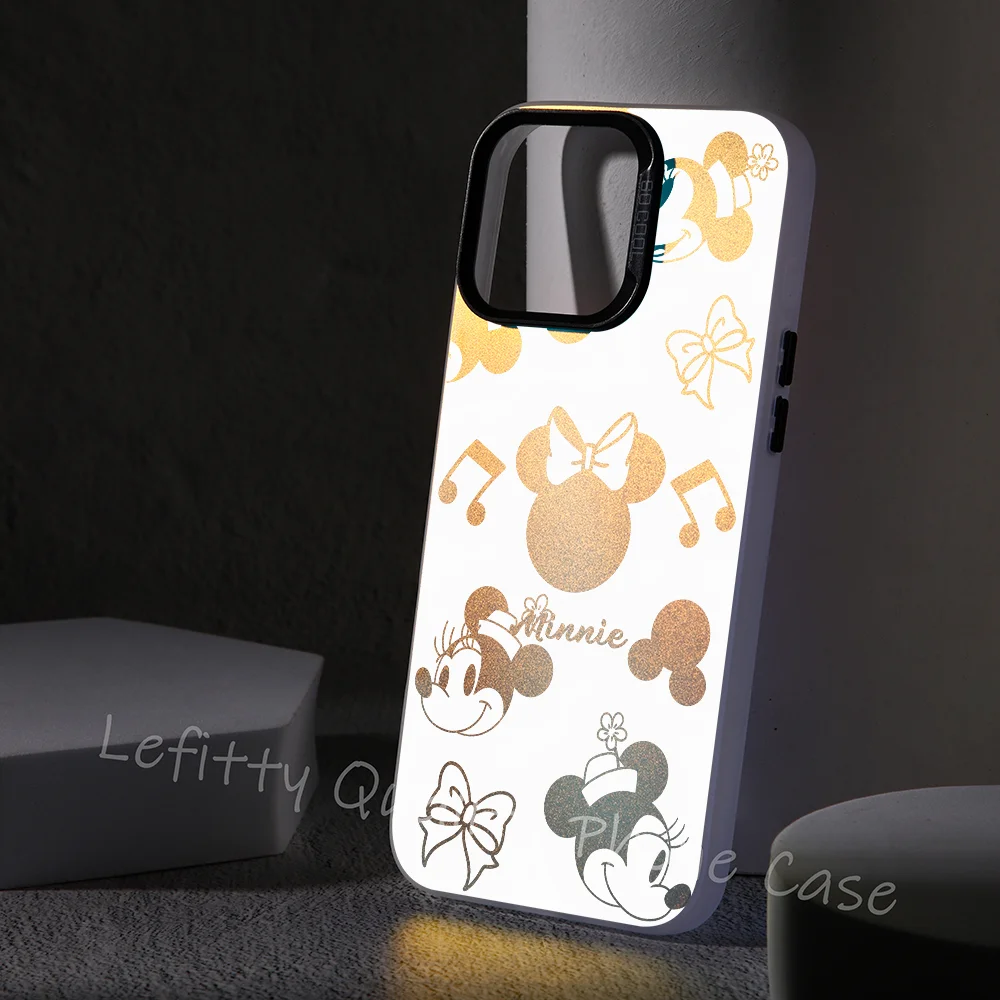 

Mickey Minnie Mouse Cool Phone Case Laser Metallic For iPhone 16 15 14 13 12 11 Pro Max Matte Aurora Multicolor gradient Cover