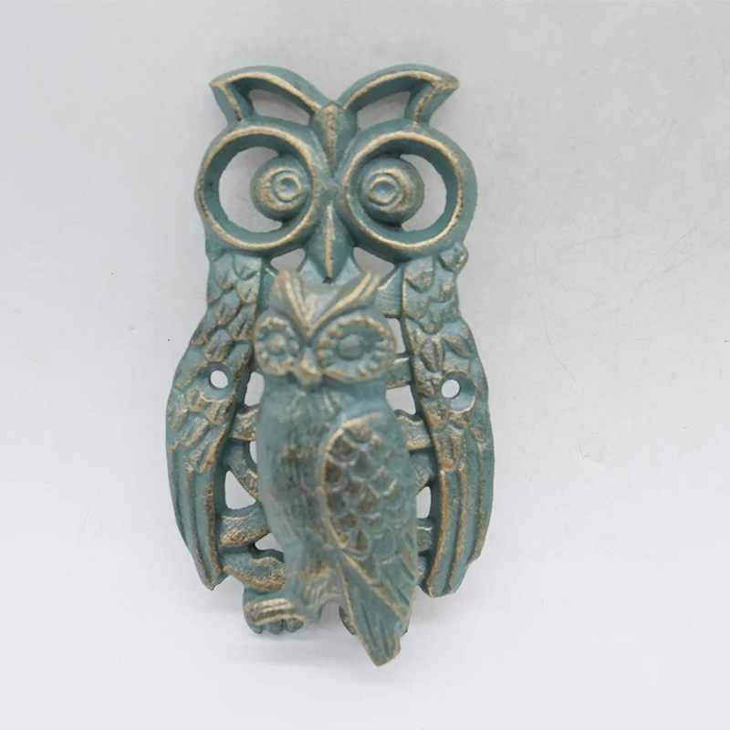 

Blue Owl Mother Child Door Knocker - Retro Cast Iron Handle Ring Hardware for Doors High Quality, Unique Design Door Accessories