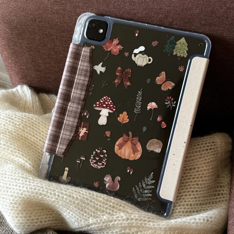Squirrel Mushroom Buckle Pen Slot Tablet Case For Mini 7 6 iPad 11 10 6 5 Pro 2024 2022 2021 2020 2018 Air2025 2024 5 4 3  Cover