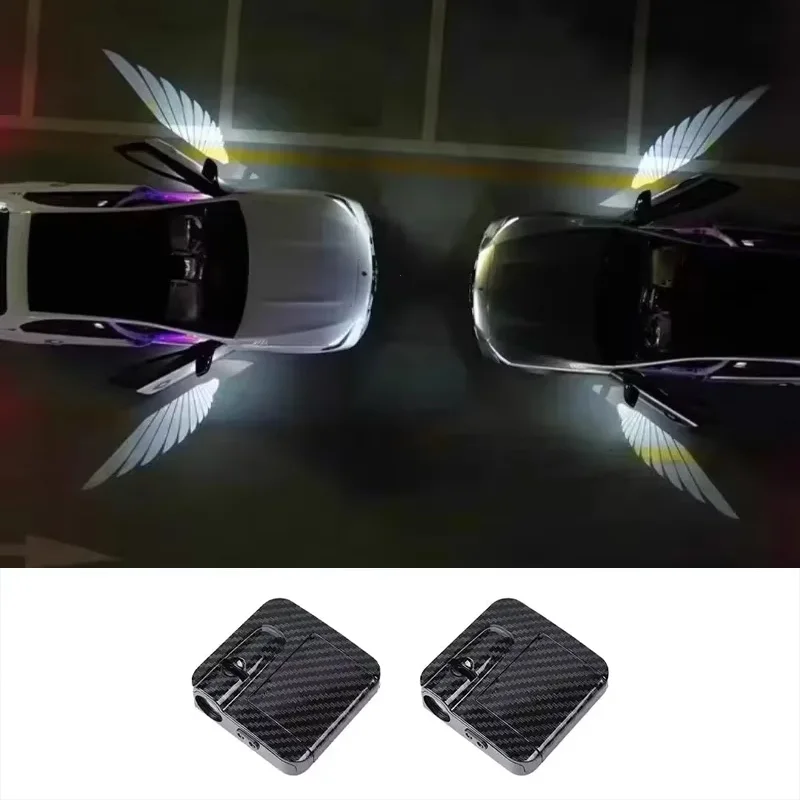 

2 шт., автомобильные крылья ангела, беспроводная дверь автомобиля, атмосферное освещение, теневая лампа для проектора, светодиодный декоративный светильник, автомобильные аксессуары