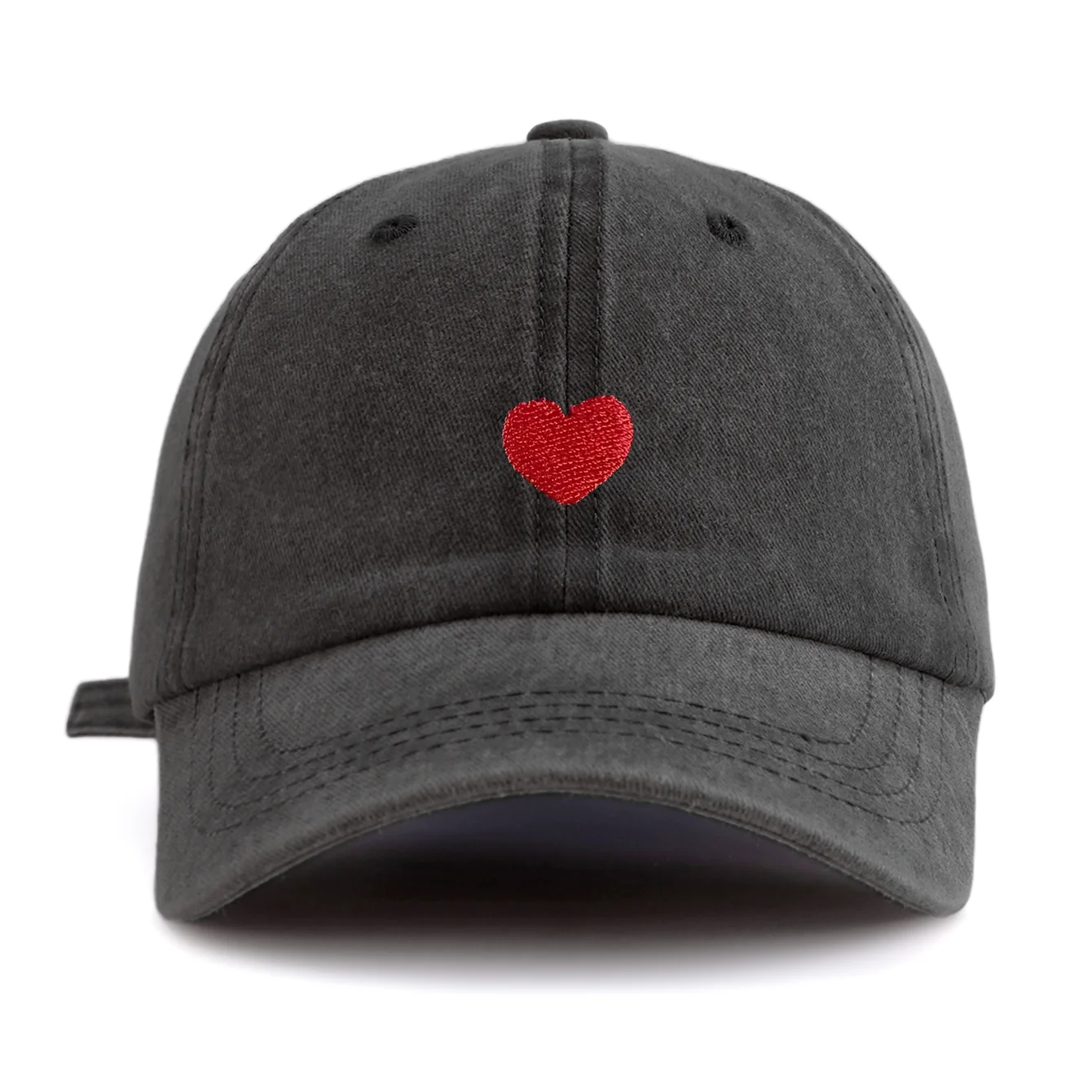 1pc Red Heart Embroidery Washed Baseball Cap for Adults,  Minimalist Retro Style Casual Soft Adjustable Dad Hat, Perfect As Gift