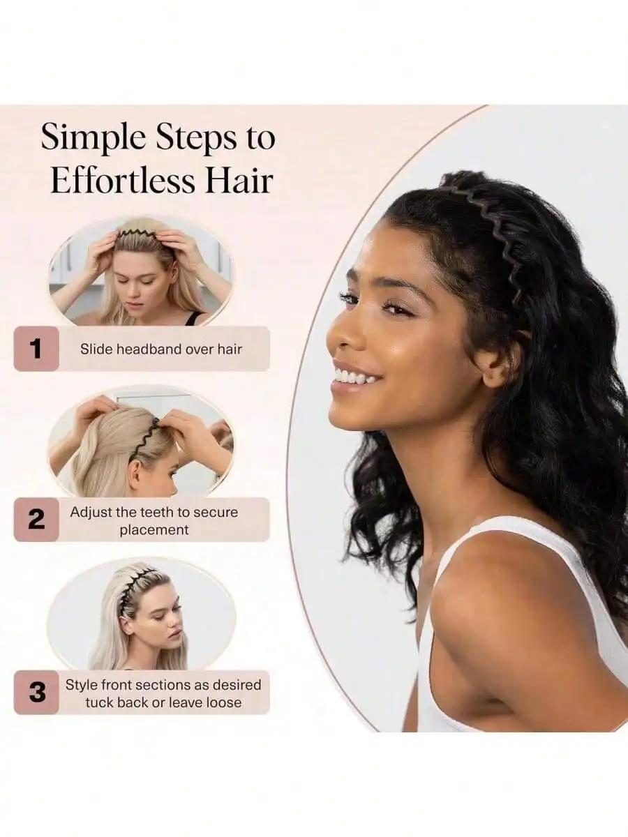 Zig Zag Headbands For Women Non Slip – Fashion Accessories For Slicked Back Styles - Comfortable Comb Headband With Teeth | Idea - Detail 1