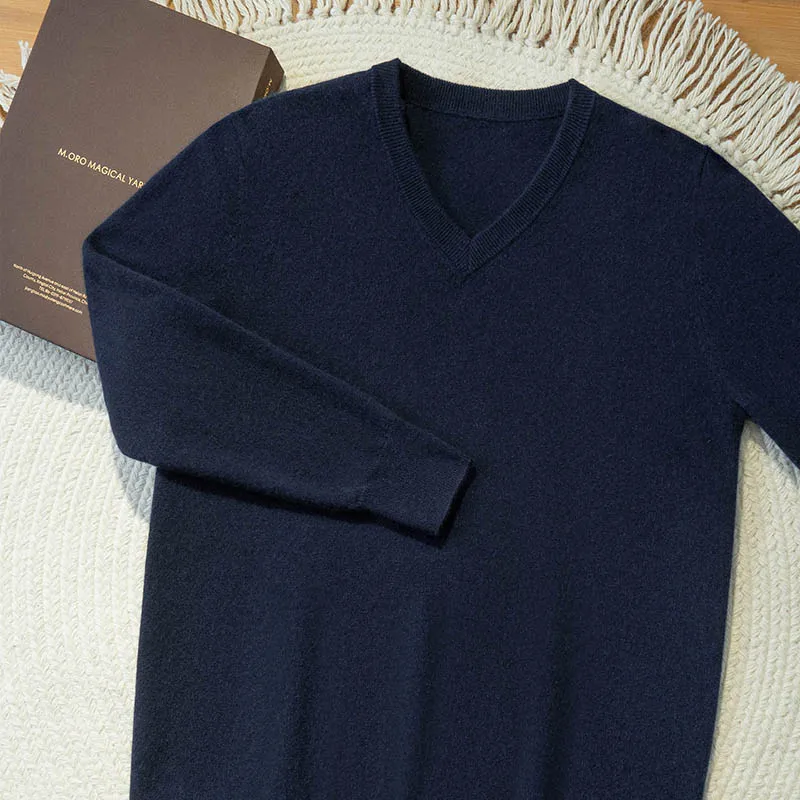 

High Quanlity Men's 100% Goat Cashmere Sweater Autumn Winter V-Neck Long Sleeve Pullover Smart Casual Warm Cashmere Knitwear