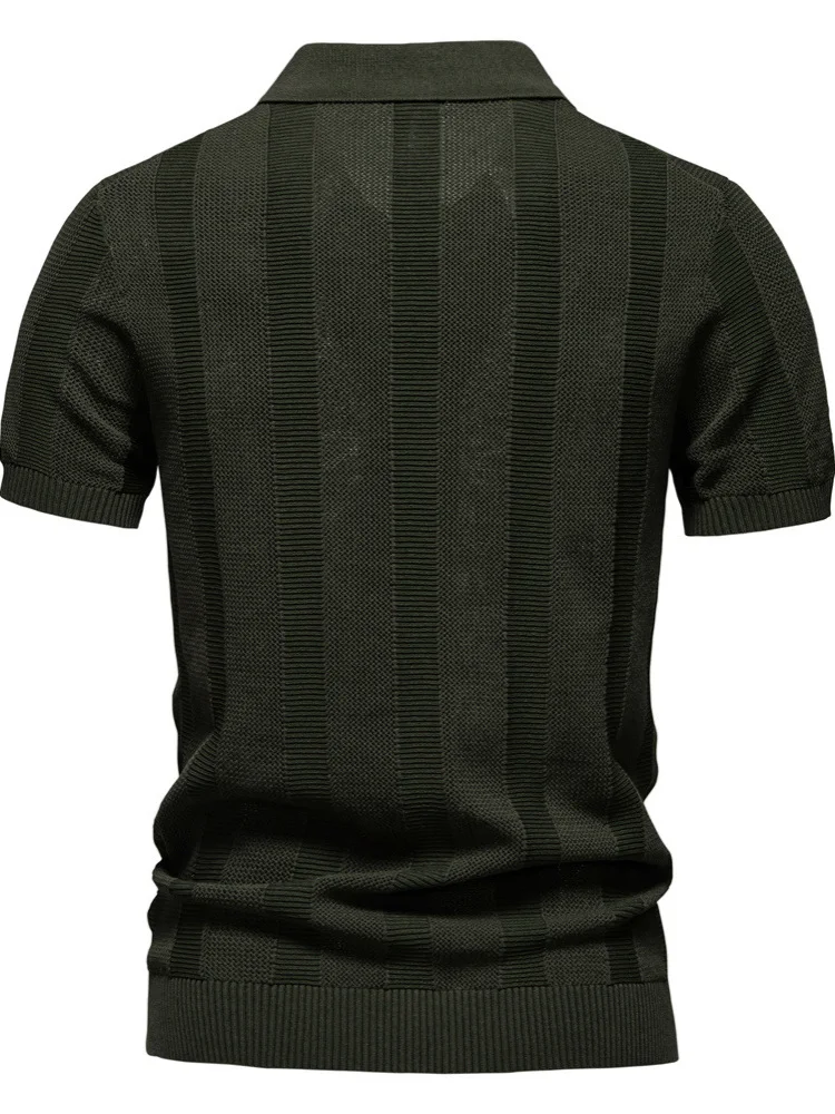 

Men's irt Summer Hollow out ort Sve Striped T-irt Faion Urban Sle Busin Casual Flip Collar Pure Color