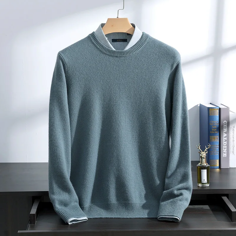 Classic Men's Cashmere Pullover Sweater 100% Pure Wool Knit Round Neck Sweater Men Winter