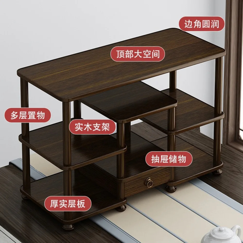 Simple Tea Cabinet Tea Set Storage Rack Tea Rack Display Stand Solid Wood Chinese Desktop Antique Frame Small image 2