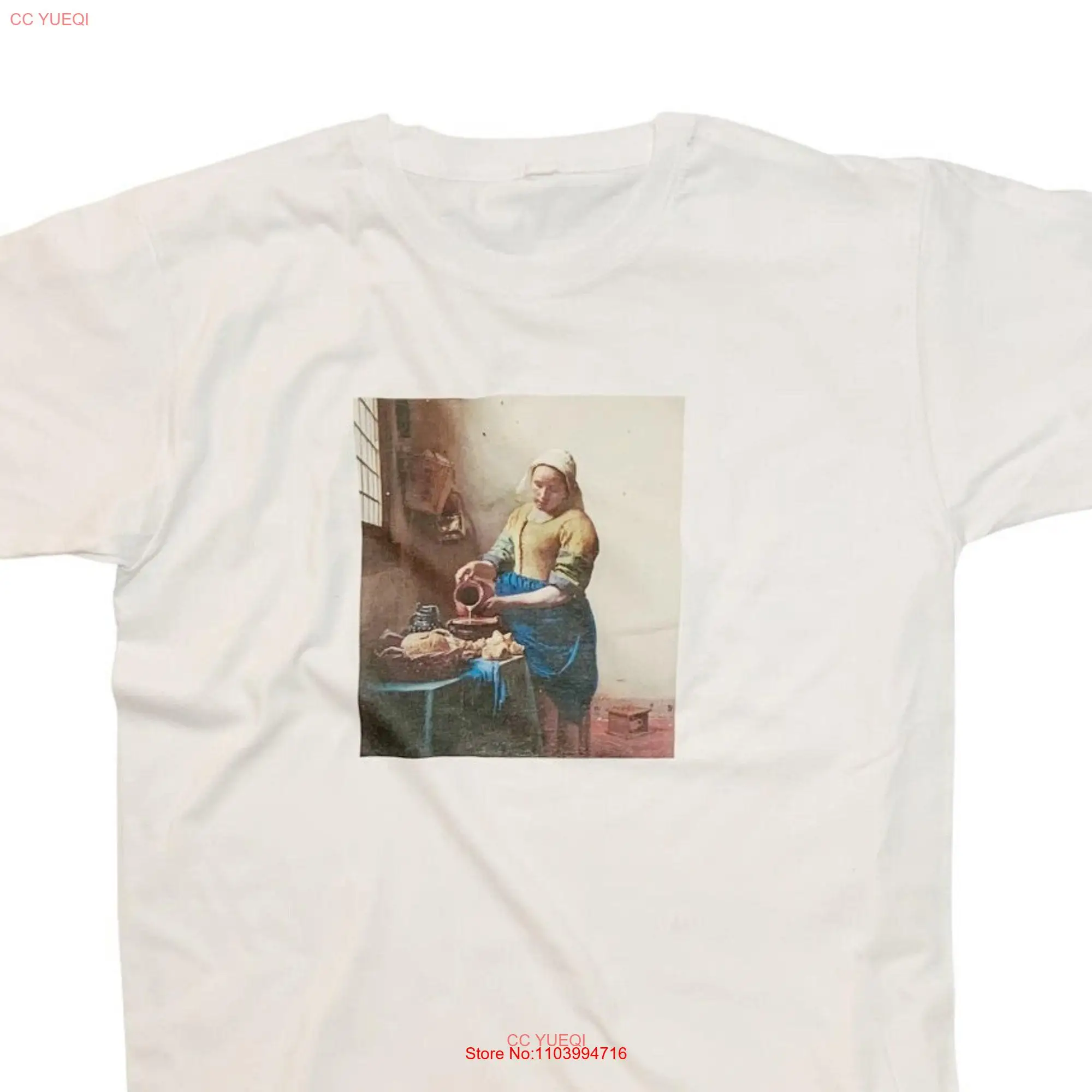 Johannes Vermeer Milkmaid Vintage Art T Shirt Famous Aesthetic Print long or short sleeves