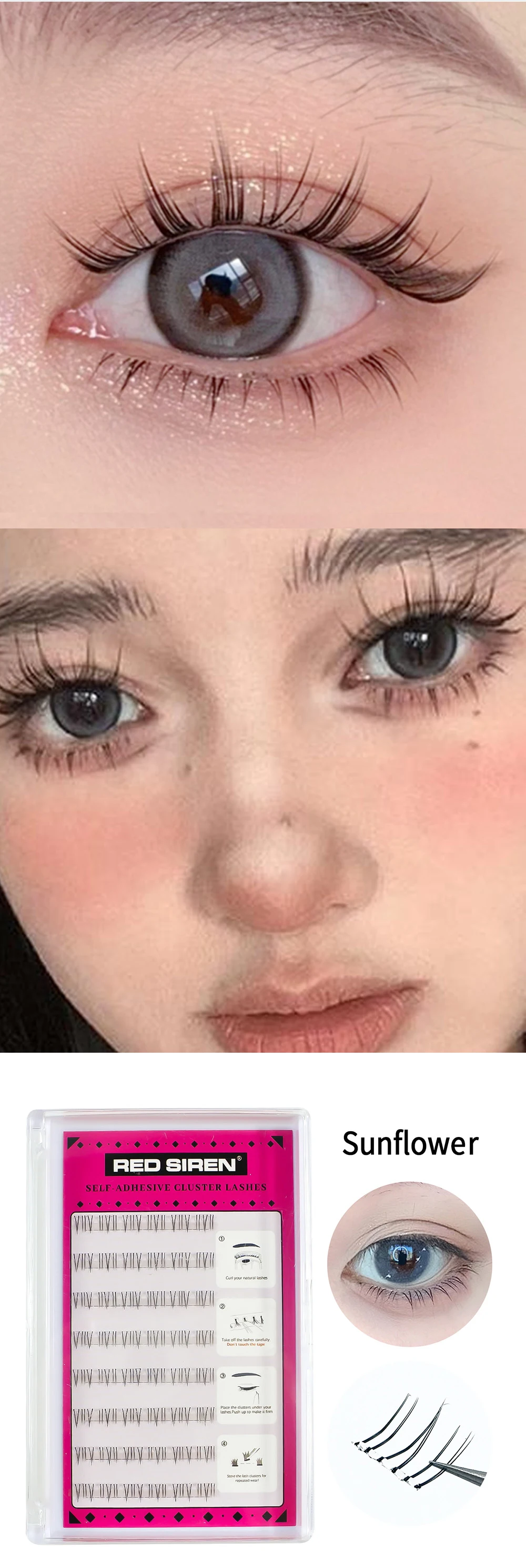 Selbstklebende untere Wimpern, kein Kleber erforderlich, wiederverwendbar unter der Wimpern, koreanisch/Make-up, DIY, individuelle Manga-Wimperncluster – Detail 9