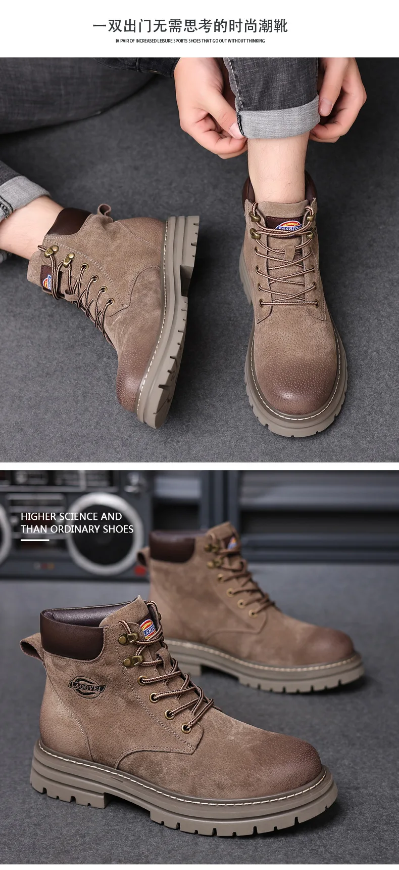 Echtes Leder Herrenstiefel Outdoor Freizeitschuhe für Männer Plateaustiefel Knöchelstiefel Hochwertige Herrenschuhe Männliche Motorradschuhe – Detail 16