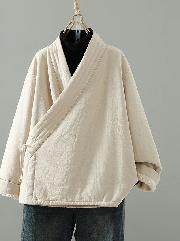 

Новое китайское дзен-сла женское пальто с наклонными лацканами и веревкой для медитации, универсальное хлопковое дэт, свободное зимнее пальто