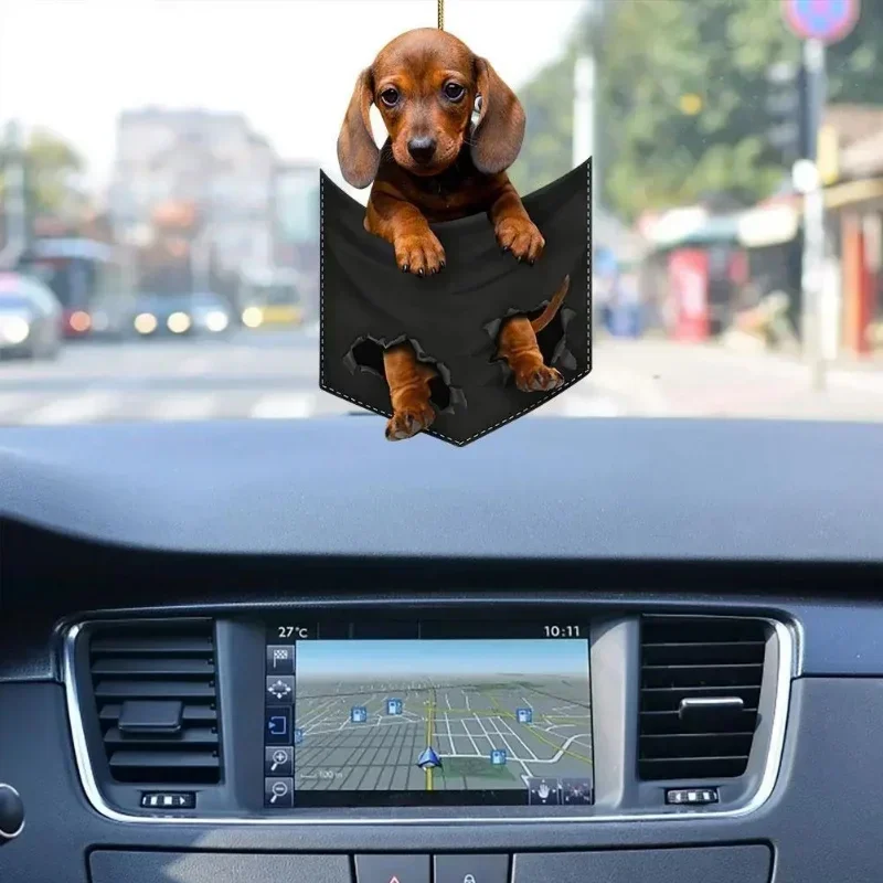 Funny Car Rearview Mirror Cute Pocket Pendant Hanging Puppy Colorful Dog Ornament Accessories Home Decoration
