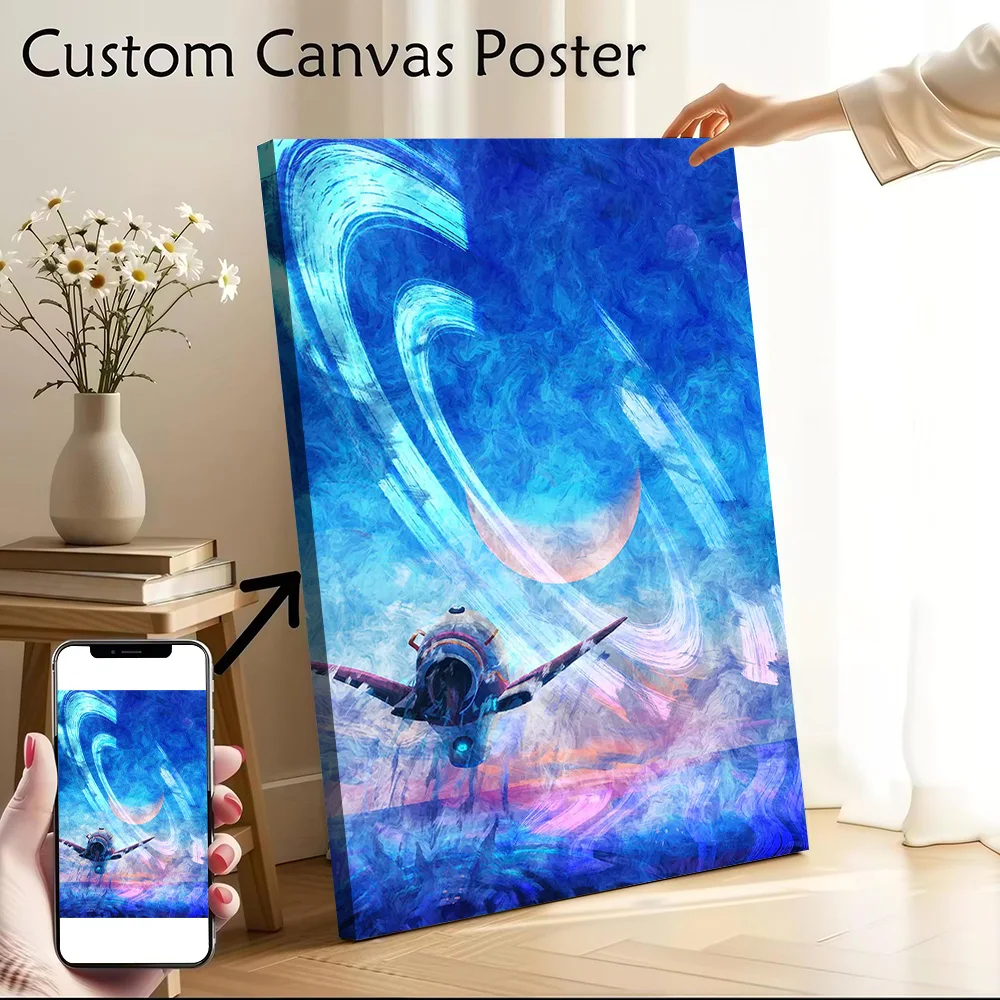Futuristic Spaceship in Cosmic Nebula Poster Canvas Wall Art Custom Photo Print Modern Painting for Fans Home Decor Living Room