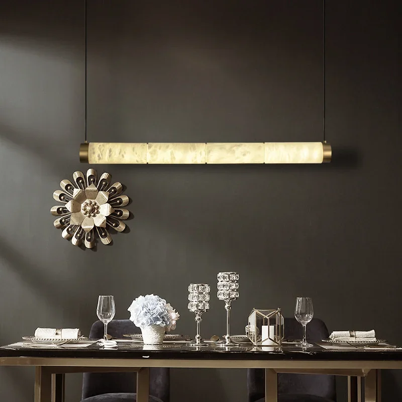 

Spanish imported marble chandelier, long rectangular dining room ceiling chandelier, suitable for home decoration in bars.