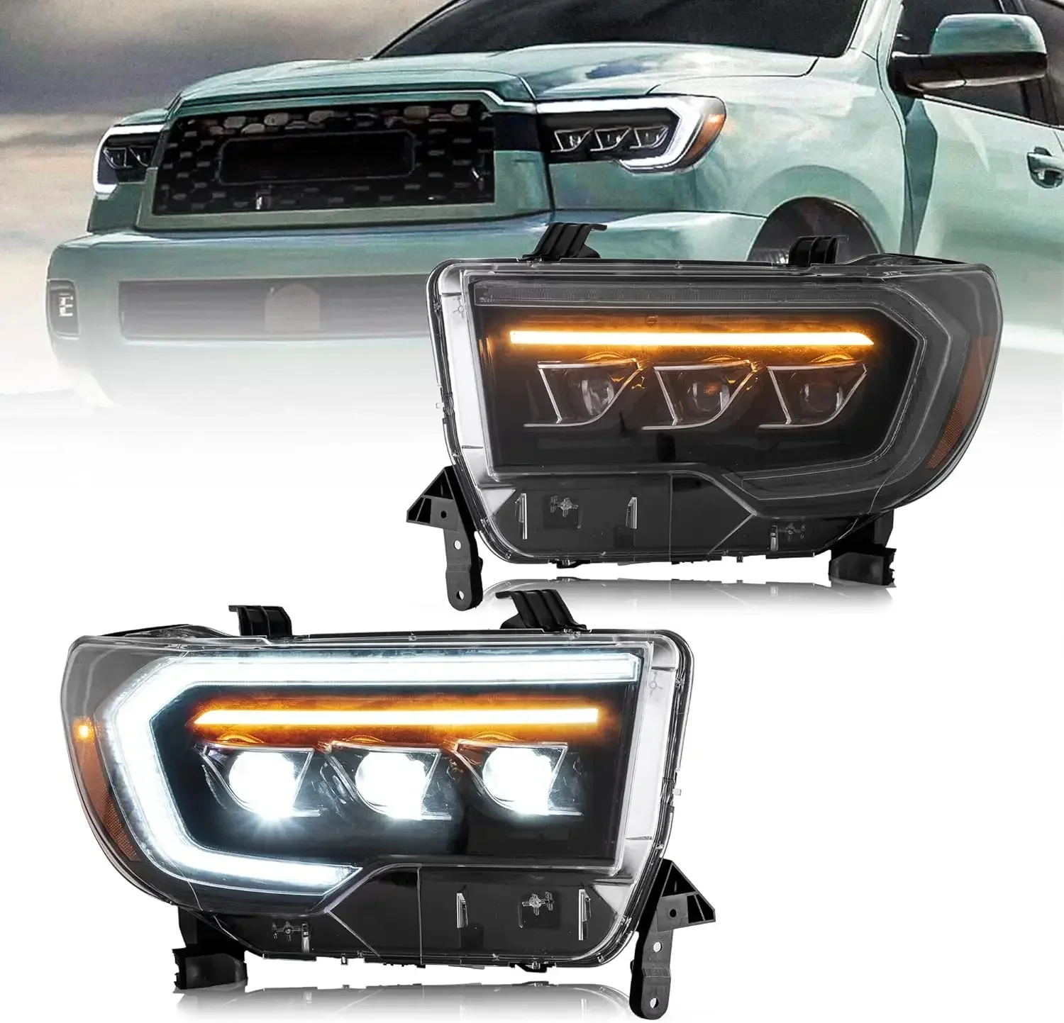 

VLAND Projector Led Headlights Compatible with Toyota Tundra 2007-2013/ Sequoia 2008-2021 w/Sequential Turn Signal, DRL w/Dynami