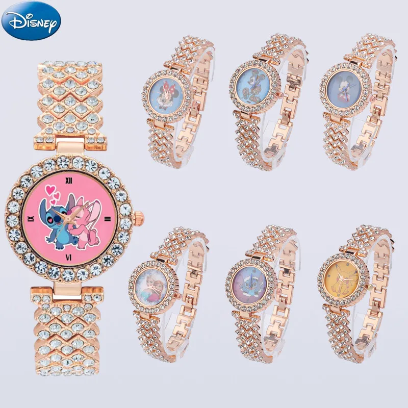 Kawaii Disney Stitch Anime Men Watches Mickey High Quality Frozen crystal Student Woman Quartz Watch Birthday Christmars Gift