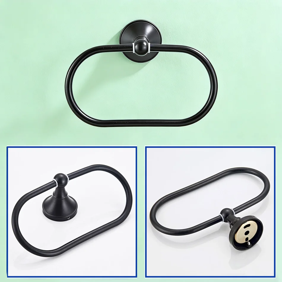 

Brushed Black Towel Holder Ring for Bathroom Bedroom Lavatory Brass Gold Antique White Grey Chrome Wall Mounted Oval Towel Shelf