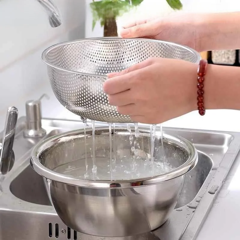 Drainage Basket Thickened 304 Stainless Steel Hanging Vegetable Basin Fruit Washing Basket Drainage Screen round Shape Kitche...