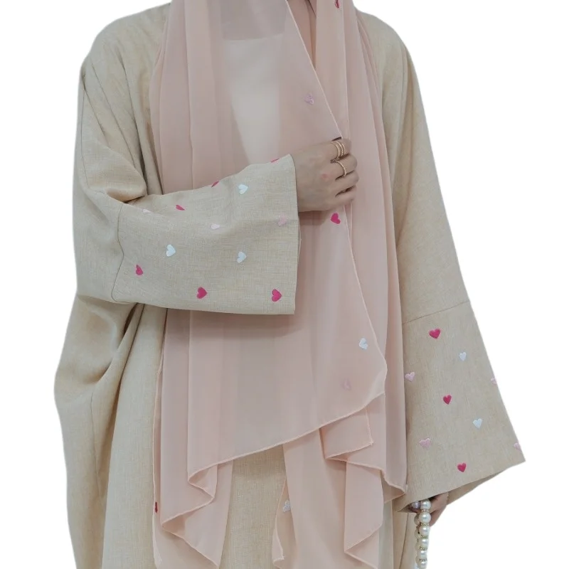

Elegant Muslim Abaya for Women Fashion Love Embroidery Open Dubai Dresses Plain Türkiye Elegant Cardigan Gown Islam Clothing
