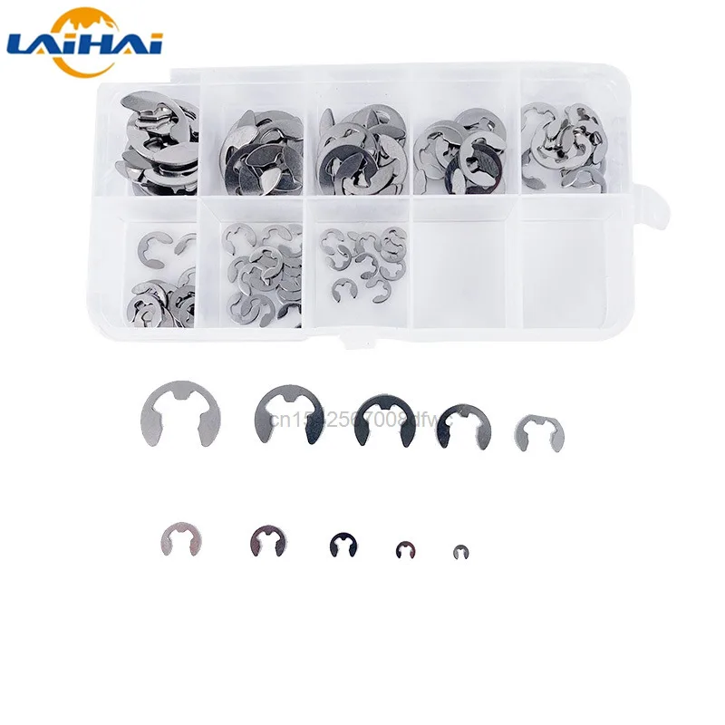 120/200 PCS 304 Stainless Steel Stainless Steel E Clip washer Assortment Kit Circlip retaining ring for shaft fastener M1.5~M10