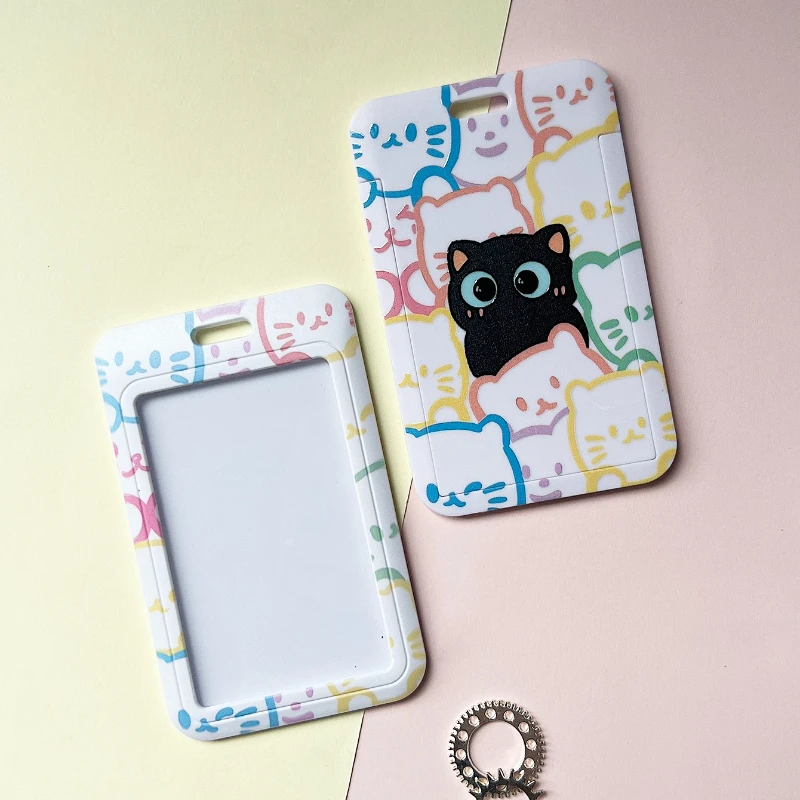 Cute Cat Card Holder For Student Fashion Kawaii Cat Kpop Idol Photocard Holder Portable Worker Card Holder Lanyard