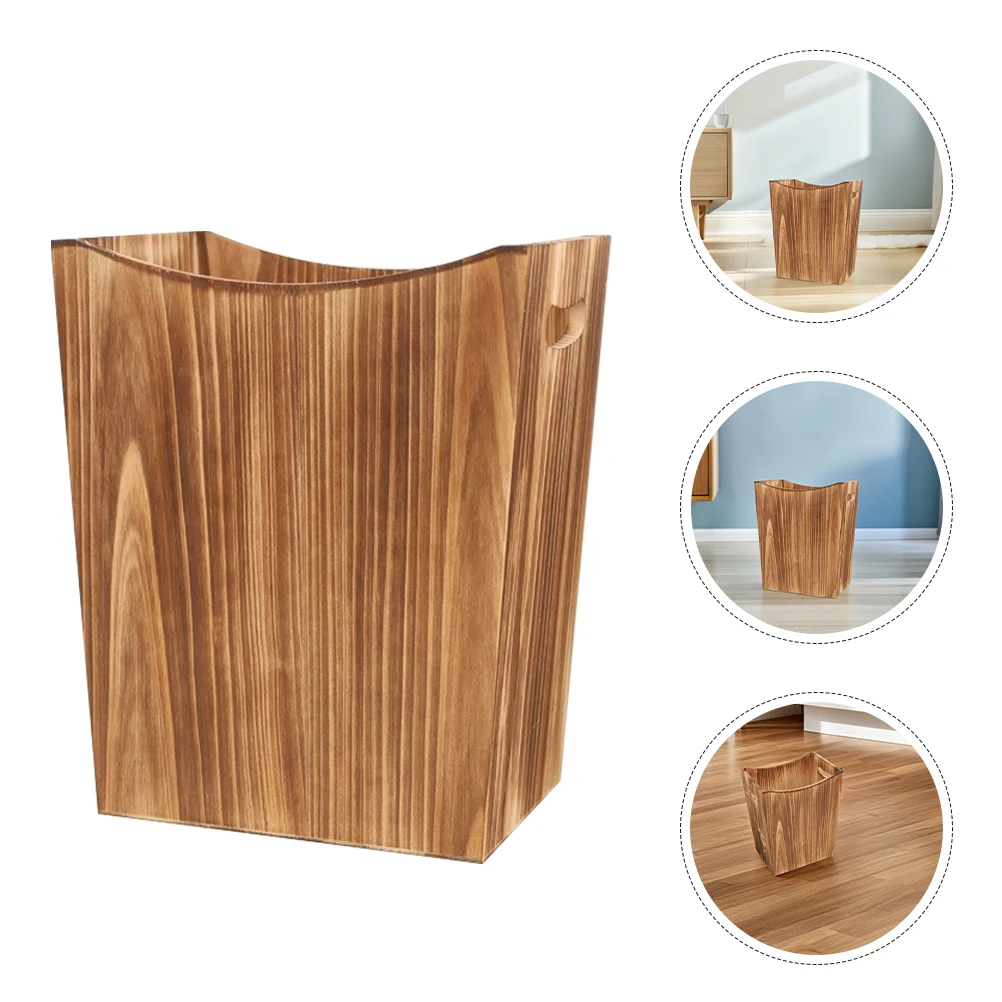

Wooden Trash Can with Handles Rectangular Waste Basket Farmhouse Laundry Hamper for Office Bedroom Bathroom Kitchen