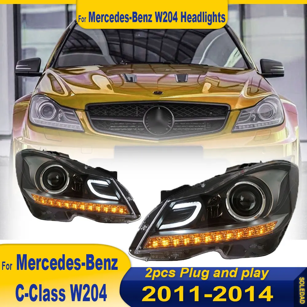 For Mercedes-Benz W204 Headlights 2011-2014 C200 C300 C Class latest Styling LED DRL Dual Projector Car Accessories Modified