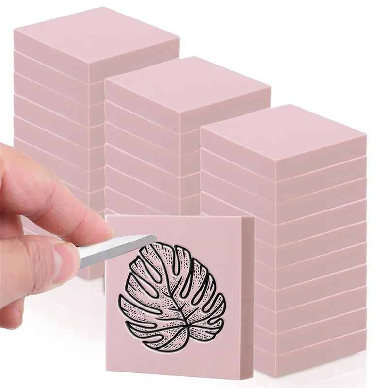 

A79I Rubber Carving Blocks, 2 X 2 Inches, 30 Pieces, Pink, For Printmaking And Stamp Making