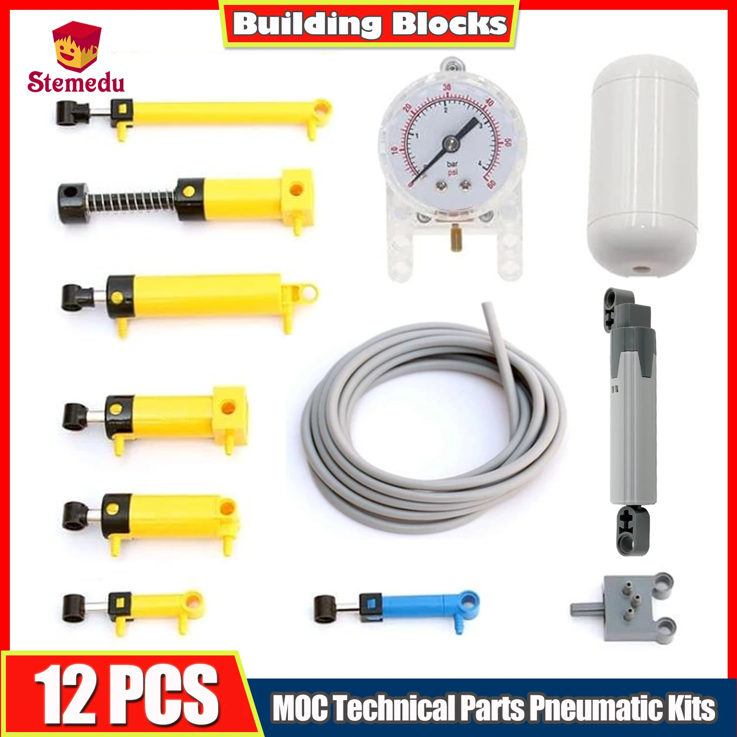 

12 шт./компл. MOC технические детали, пневматические комплекты с пневматическим насосом 1*5 1*11 2*11 V2, цилиндр 1*6, набор строительных блоков для воздушного насоса