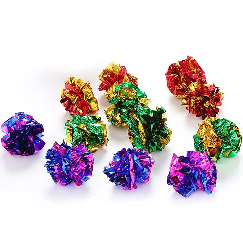 12Pcs Pet Cat Toys Multicolor Mylar Crinkle Ball Ring Paper Sound Toy for Cat Kitten Playing Interactive Cat Products Supplies