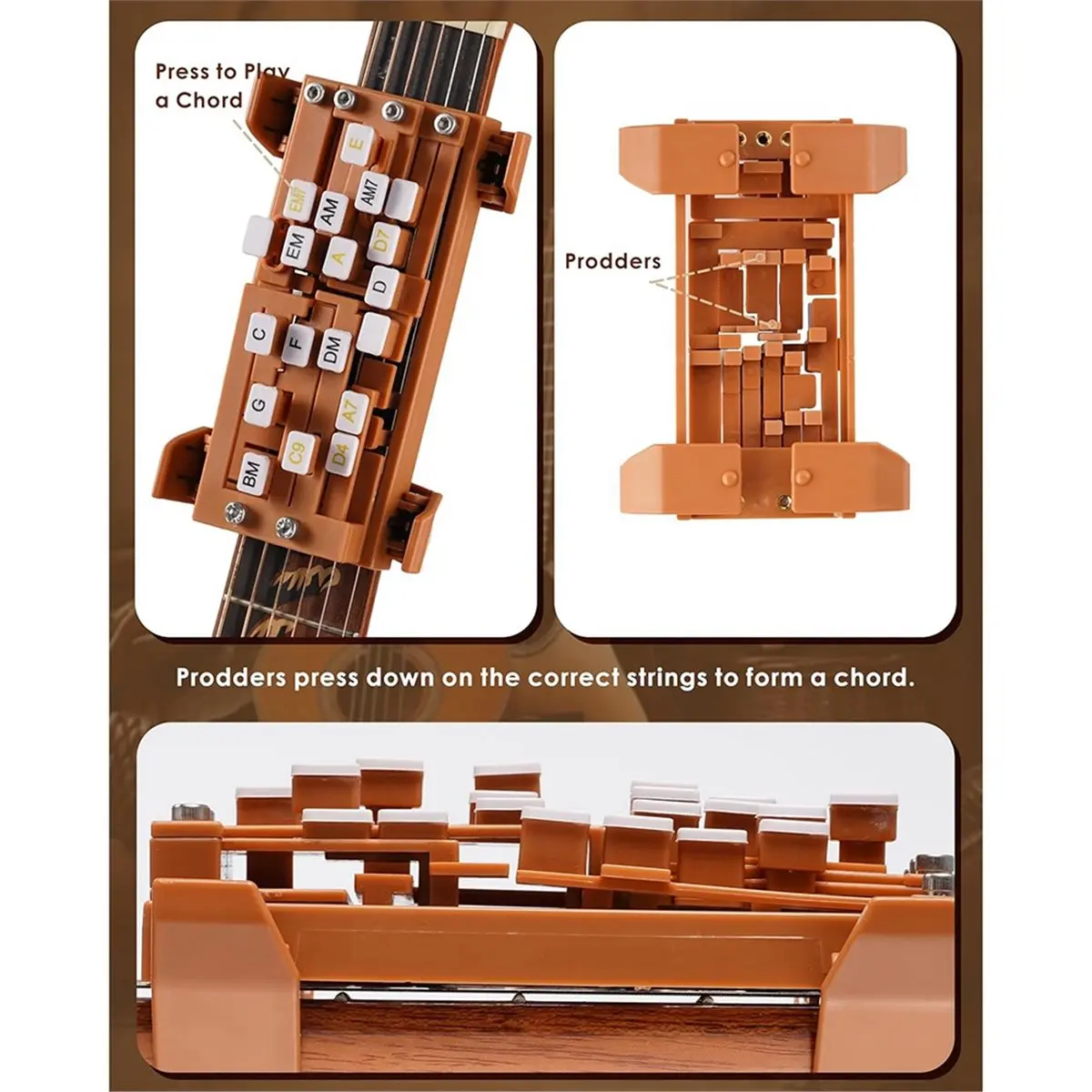 (ABYM) Brown Guitar Chord Presser, Guitar Chords Trainer for Beginners and Arthritis Player,Chord Helper for Beginners