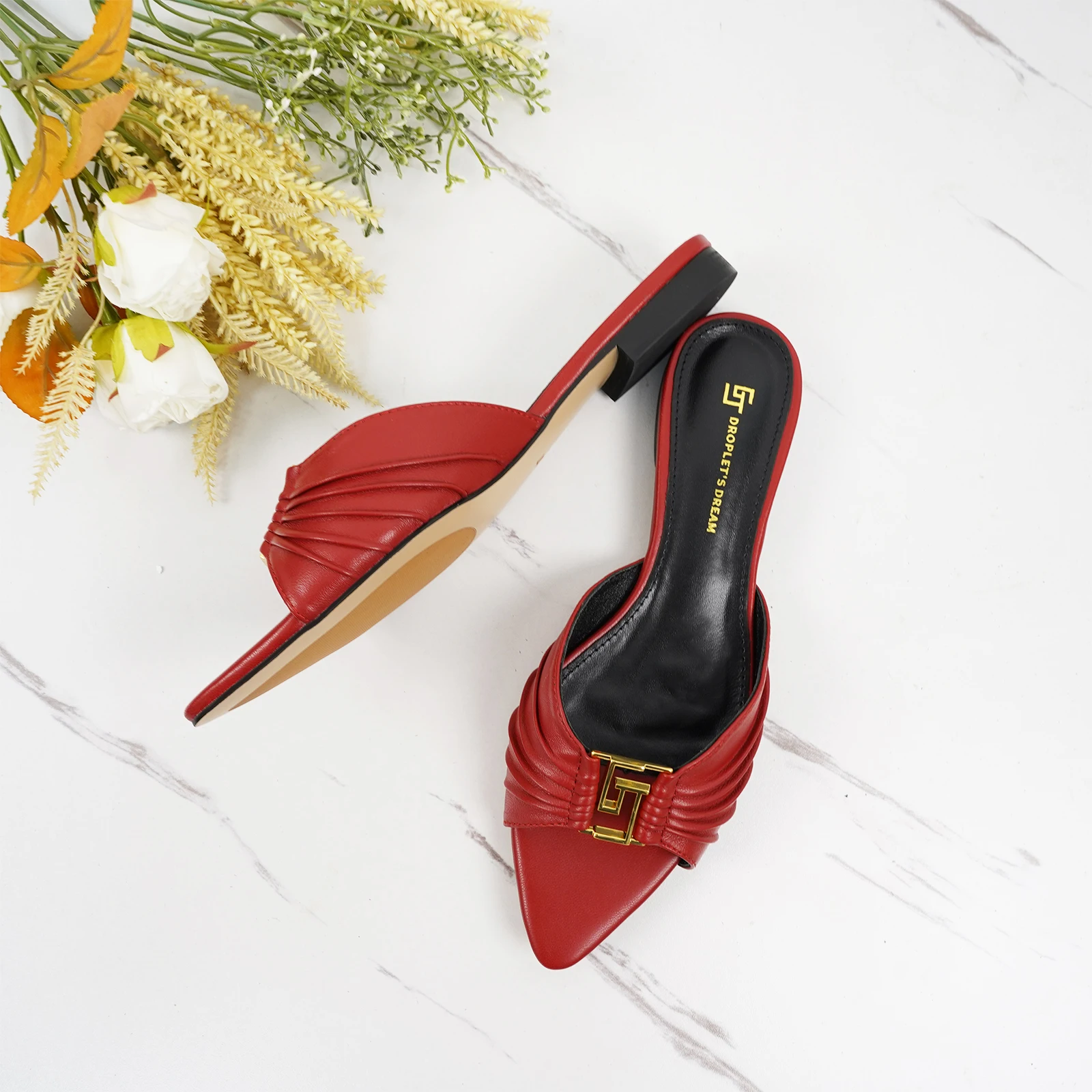 2024 Summer New Elegant Women\'s Slippers Plus Size 35-44 Fashion Designer Women\'s Shoes High Quality Genuine Leather Party Shoes