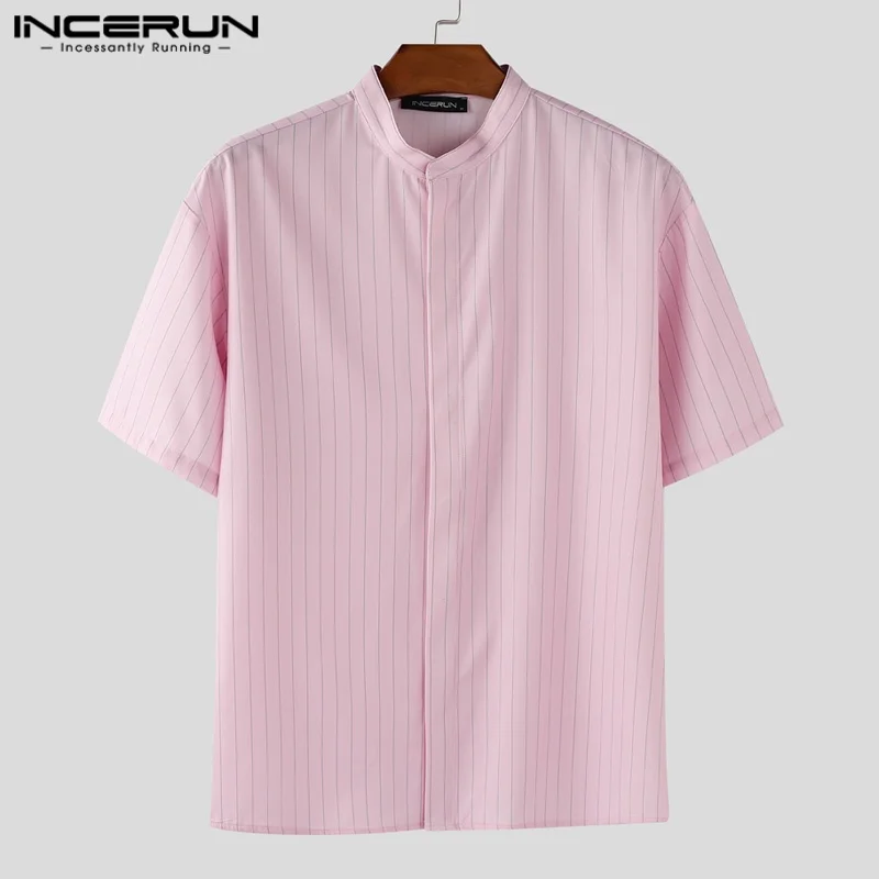 

Short Sleeve Men Shirts INCERUN Fashion Stripe Shirt Casual Tops Streetwear Men's Clothing Loose Summer Shirt Oversize S-5XL