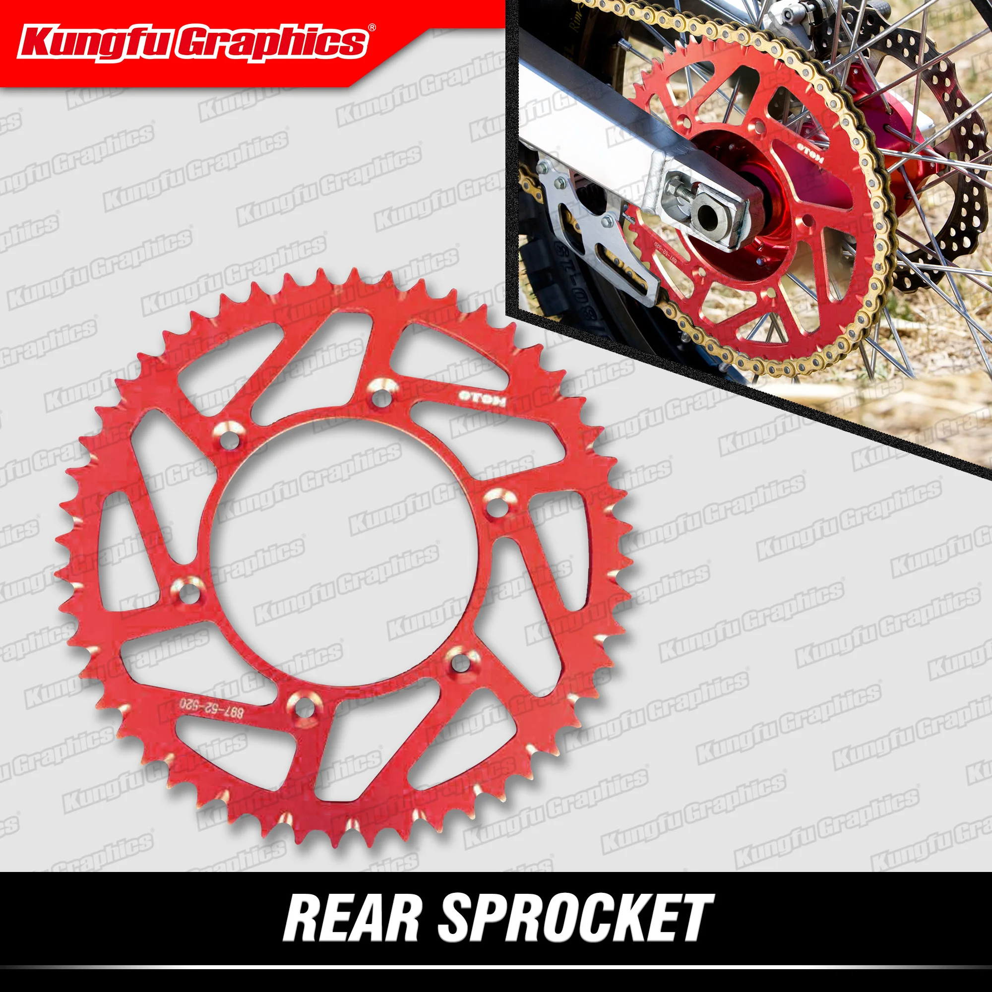 

JY Racing Motorcycle Rear Aluminum Sprocket Set 52T for Honda CR CRF 125 150 230 250 450 R F X L XR400R XR650R, MX Enduro Red