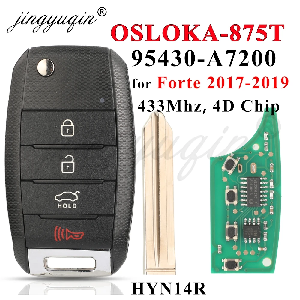 jingyuqin Remote Key 95430-A7200 OSLOKA-875T 433MHz 4D Chip for KIA Forte 2017 2018 2019 Flip Car Key Fob Control 95430-A7201