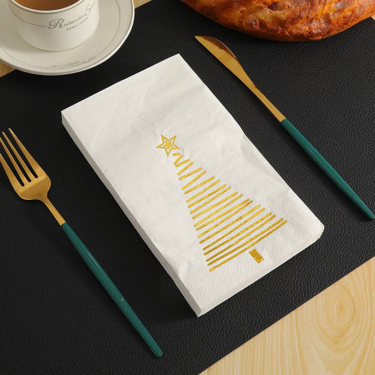 20pcs 33*40cm 2Layer Gold-stamped Christmas Tree White Long Napkins Christmas Party Origami Paper Placemats DIY Decoupage Paper