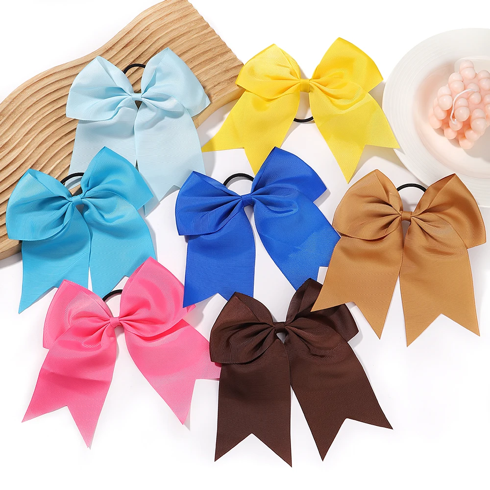 1PC 6 Inch Big Bow Hairbands for Girl Solid Color Elastic Hair Ties Ribbon Bowknot Hair Band Rubber Bands Headwear Decorate