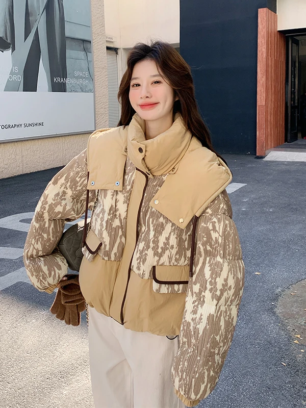 Color Blo Hooded ort down Jaet Women's Faionable Warm Thi Outerwear Winter Casual Loose Fit Zipper ket Design