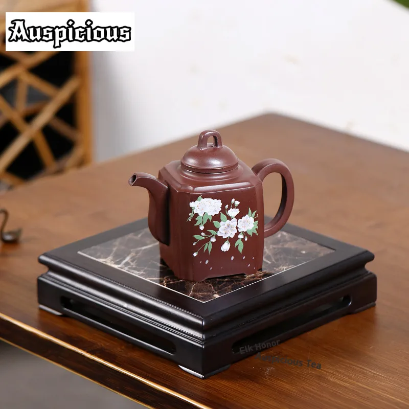 300ml Authentic Yixing Purple Clay Teapots Handmade Square Corners Pot Raw Ore Mud Kettle With Filter Chinese Zisha Tea Set Gift