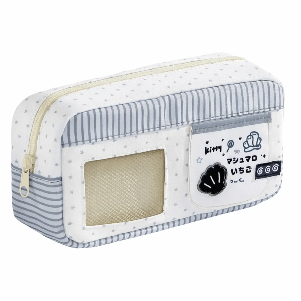 Portable Sweet Pastel Color Pencil Case with Clear Photo Window Large Capacity Pen Bag Stationery Pouch Students