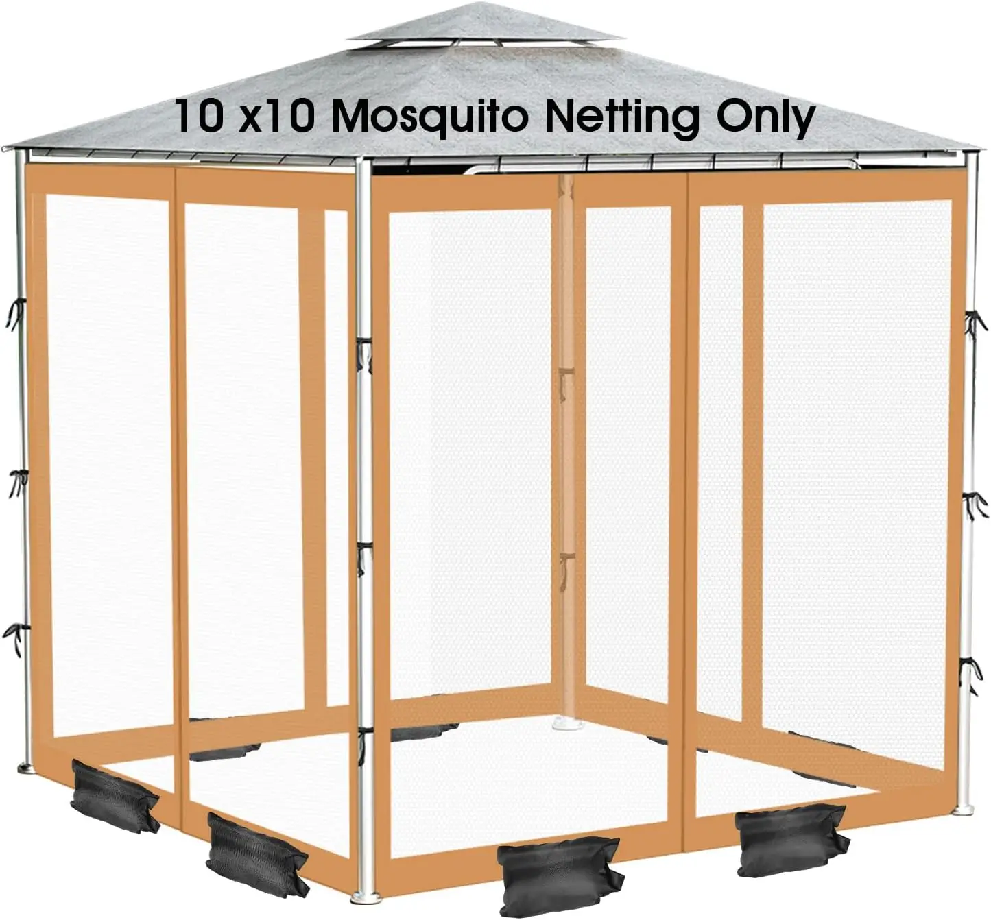 Patio Umbrella Mosquito Netting with Zipper 4 Doors & 8 Weight Bag - Adjustable Polyester Mesh Bug Screen for Outdoor Tables