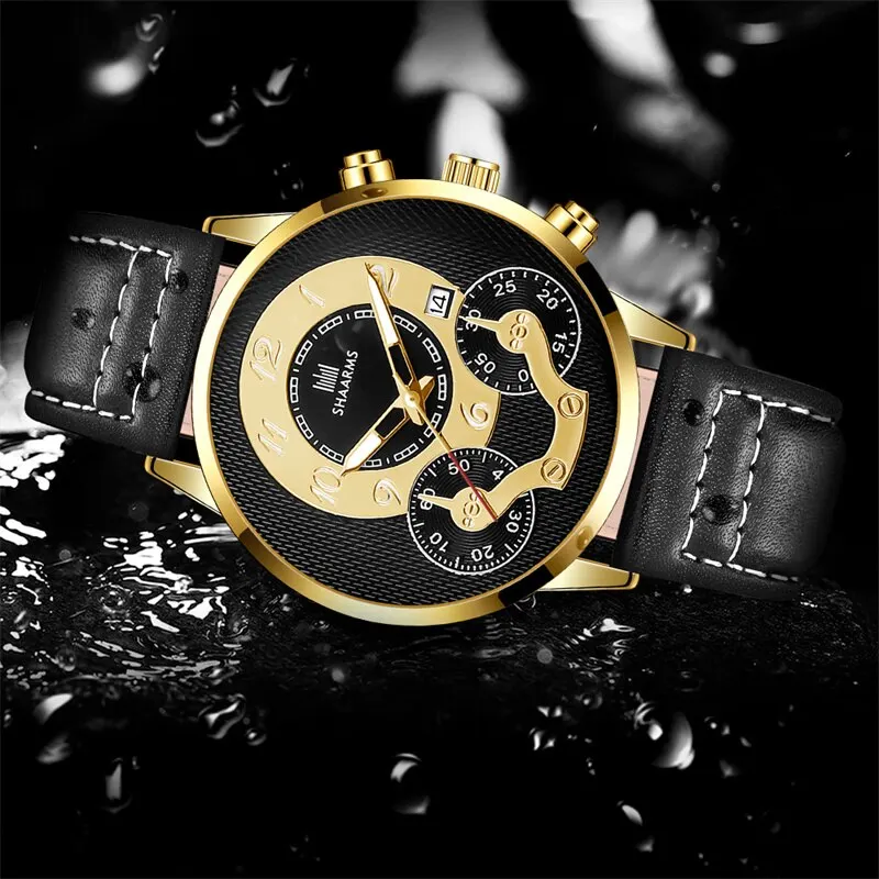 SHAARMS Mens Watches Top Brand Luxury Fashion Casual Business Quartz Watch Date Waterproof Wristwatch Relogio Masculino