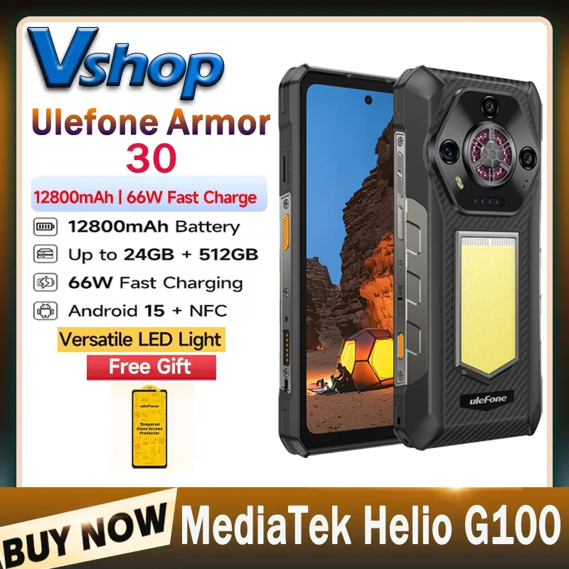 Прочный телефон Ulefone Armor 30, 24 ГБ + 512 ГБ, 6,95 дюйма, FHD, универсальный светодиод, 12800 мАч, Android 15, 64 МП, камера, 66 Вт, глобальная версия, смартфон