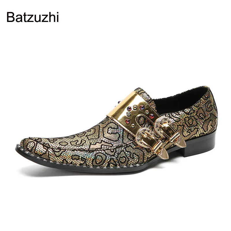 Batzuzhi Men's Shoes Slip on 2023 New Gold Luxury Soft Genuine Leather Dress Shoes Men Handmade Party, Wedding Sheos Man! 37-47!