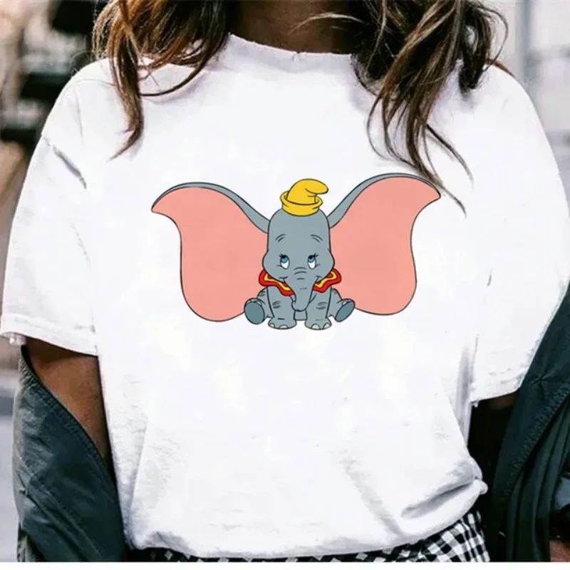 

Harajuku T Shirt for Women White Top T-shirt 2025 Lady Tshirt Elephant Dumbo Graphic Short Sleeve Retro Clothes Dropshipping