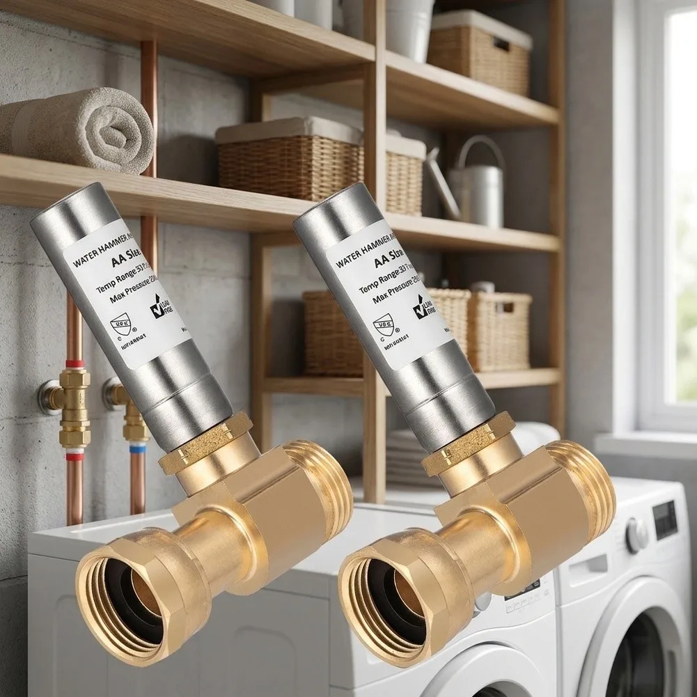 2 Unit Straight-Through Water Hammer Arrestor 3/4 Inch NH for Use with Washer Supply Lines to Stop Knocking Sounds