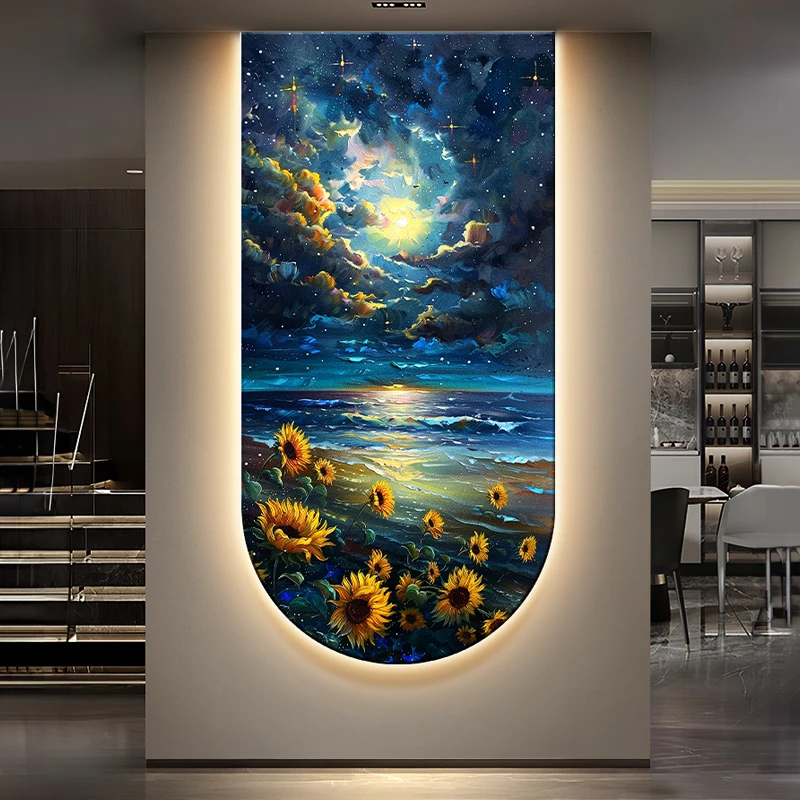 Starry Sky Wall Lamp Entrance Decoration Painting Sunflower Abstract Corridor Corridor Moon Night Entrance Arched LED Mural Lamp