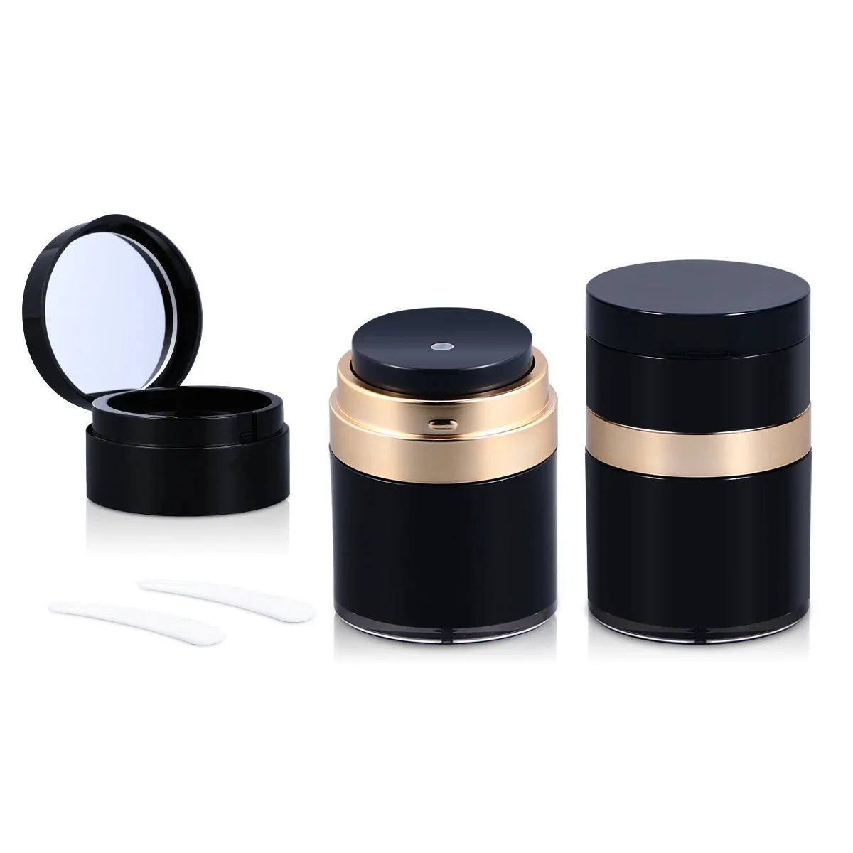 

10 pcs 30ml Black Airless Pump Jar Refillable Cream Vacuum Bottle Travel Size Empty Container with mirror for Cream and Lotion