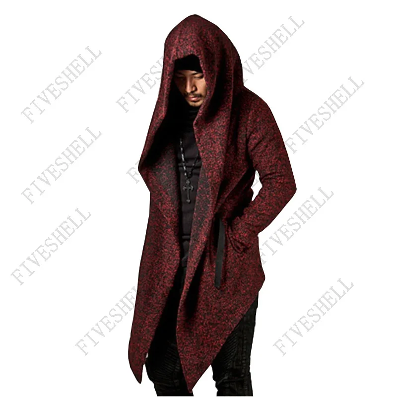 2023 Steampunk  Medieval Men Gothic Male Hooded Irregular Red Black Trench Vintage Mens Outerwear Cloak Fashion trench coat men