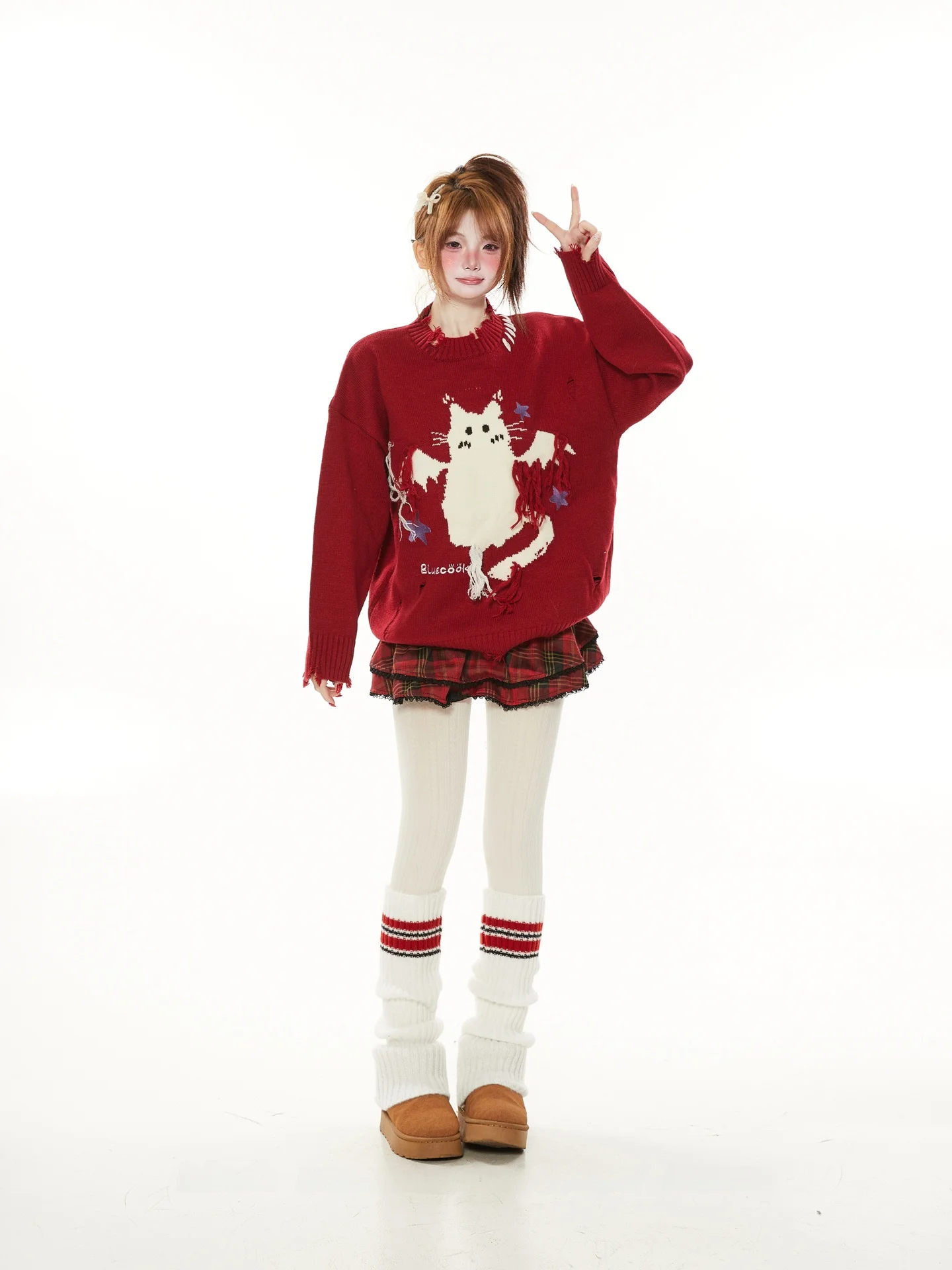 

Ретро-свитер с бахромой и вышивкой, круглый вырез, вязаный, женский, осенне-зимний, свободный крой, в корейском стиле, универсальный